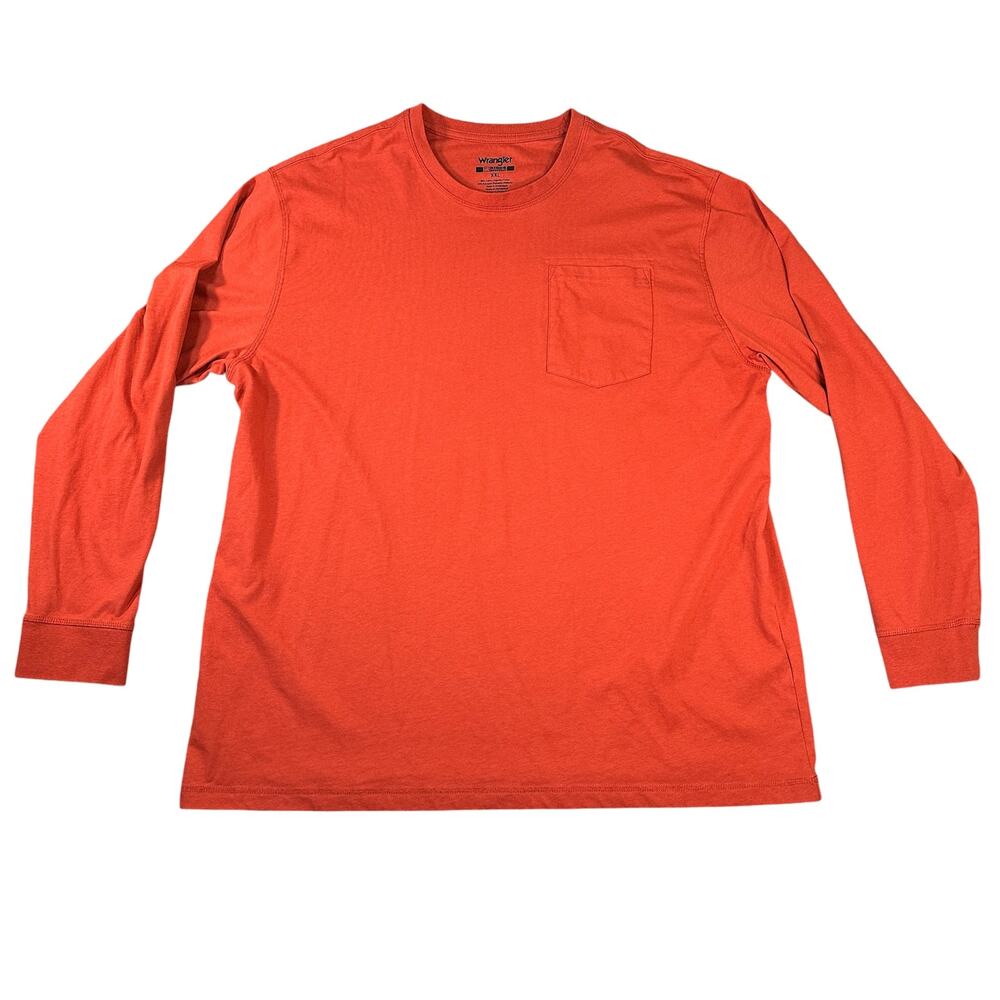 Wrangler Riggs Workwear Mens XXL Long Sleeve Orange/Red Crew Neck Pocket T-Shirt